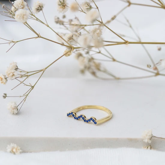 Wave Style Sapphire Beaded 925 Sterling Silver Ring Wave Style Sapphire Beaded 925 Sterling Silver Ring