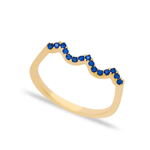 Wave Style Sapphire Beaded 925 Sterling Silver Ring