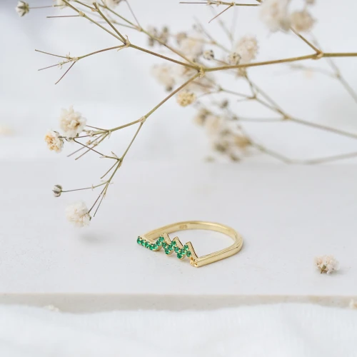 Zigzag Emerald Beaded 925 Sterling Silver Ring