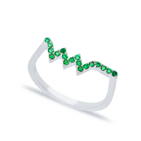 Zigzag Emerald Beaded 925 Sterling Silver Ring Zigzag Emerald Beaded 925 Sterling Silver Ring