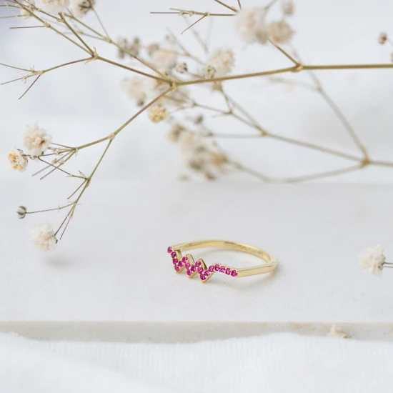 Zigzag Ruby Beaded 925 Sterling Silver Ring