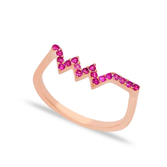 Zigzag Ruby Beaded 925 Sterling Silver Ring