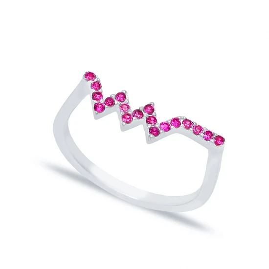 Zigzag Ruby Beaded 925 Sterling Silver Ring
