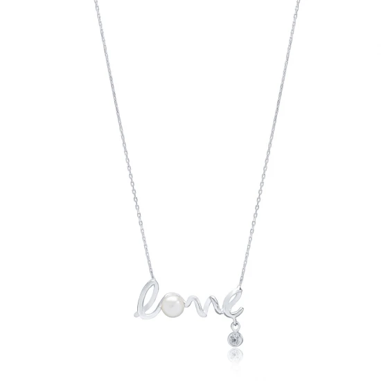 Love Letter Pearl And CZ Mix Sterling Silver Necklace