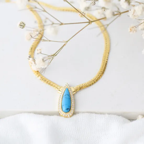 Turquoise Drop Zircon Stone Curb Chain Necklace Wholesale Turkish 925 Sterling Silver Jewelry Turquoise Drop Zircon Stone Curb Chain Necklace Wholesale Turkish 925 Sterling Silver Jewelry