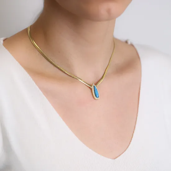 Turquoise Drop Zircon Stone Curb Chain Necklace Wholesale Turkish 925 Sterling Silver Jewelry Turquoise Drop Zircon Stone Curb Chain Necklace Wholesale Turkish 925 Sterling Silver Jewelry