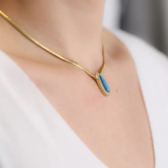 Turquoise Drop Zircon Stone Curb Chain Necklace Wholesale Turkish 925 Sterling Silver Jewelry Turquoise Drop Zircon Stone Curb Chain Necklace Wholesale Turkish 925 Sterling Silver Jewelry