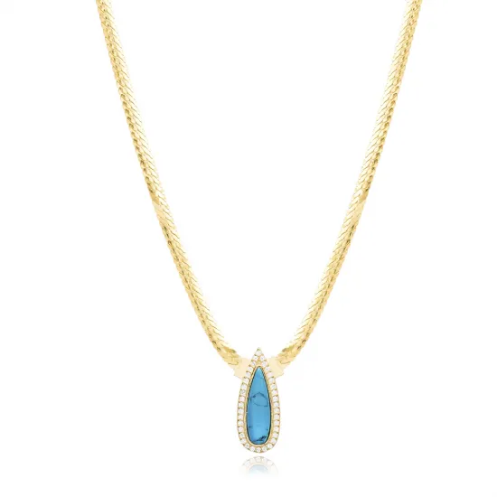 Turquoise Drop Zircon Stone Curb Chain Necklace Wholesale Turkish 925 Sterling Silver Jewelry Turquoise Drop Zircon Stone Curb Chain Necklace Wholesale Turkish 925 Sterling Silver Jewelry