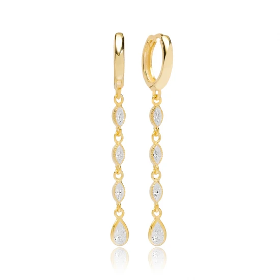 Clear Long Pear Bezel CZ 925 Sterling Silver Earrings Clear Long Pear Bezel CZ 925 Sterling Silver Earrings