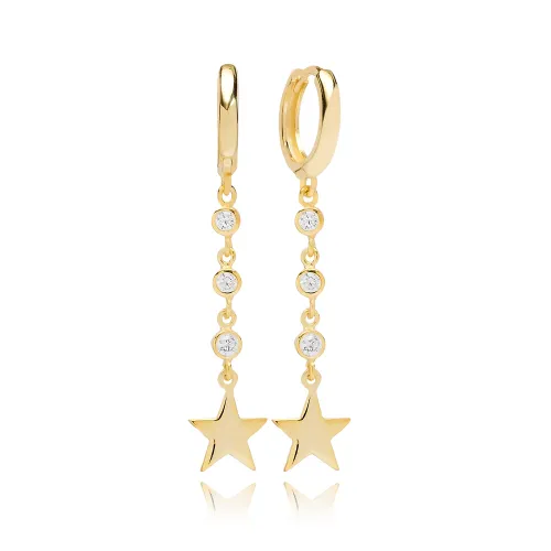 Gold Star CZ Dangle 925 Sterling Silver Earrings