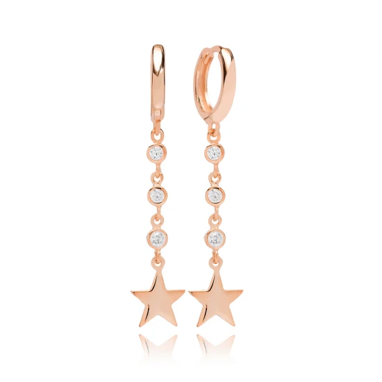 Gold Star CZ Dangle 925 Sterling Silver Earrings