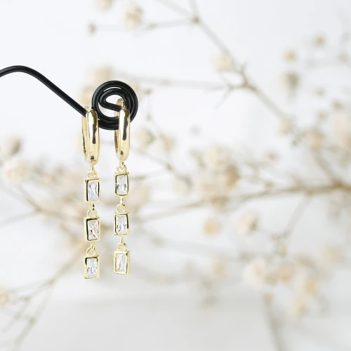 Rectangle CZ Dangle 925 Sterling Silver Earrings