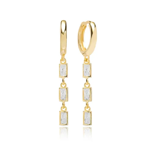 Rectangle CZ Dangle 925 Sterling Silver Earrings
