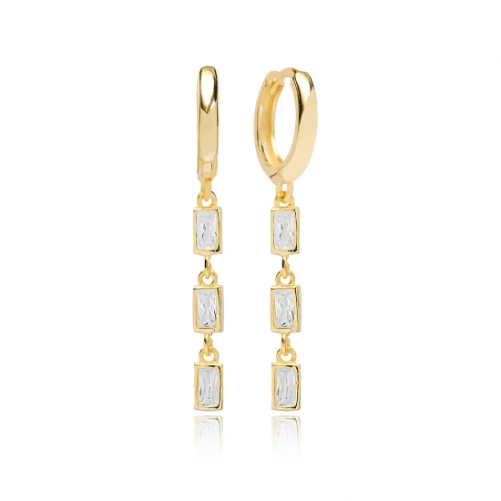 Rectangle CZ Dangle 925 Sterling Silver Earrings Rectangle CZ Dangle 925 Sterling Silver Earrings