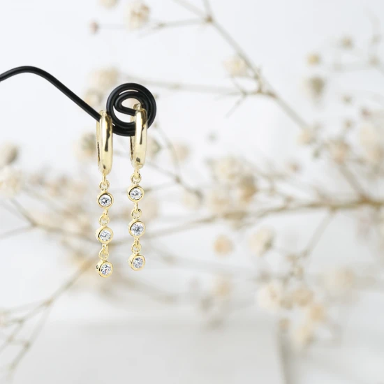 Minimalist Round CZ Dangle 925 Sterling Silver Earrings