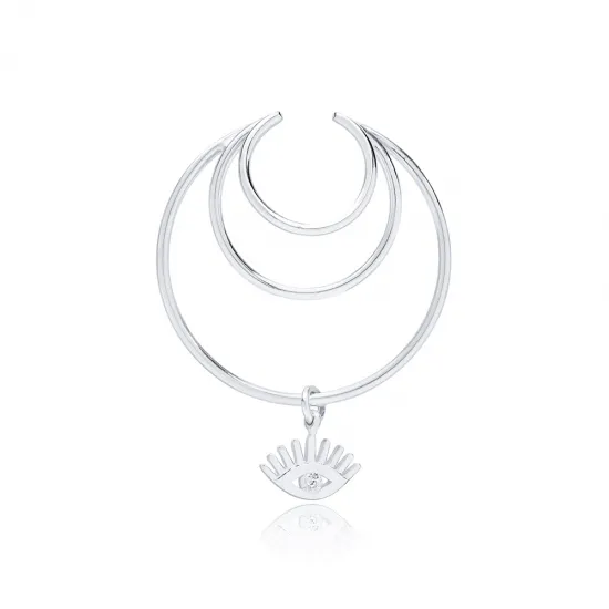 Multi Eye Shaped CZ Cartilage Single Silver Earrings