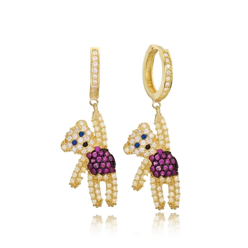 Teddy Bear Dangle 925 Sterling Silver Earrings