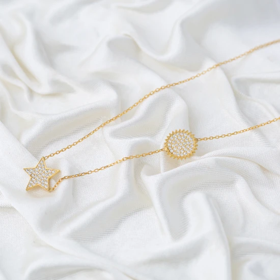 Shiny Star And Sun 925 Sterling Silver Pendant