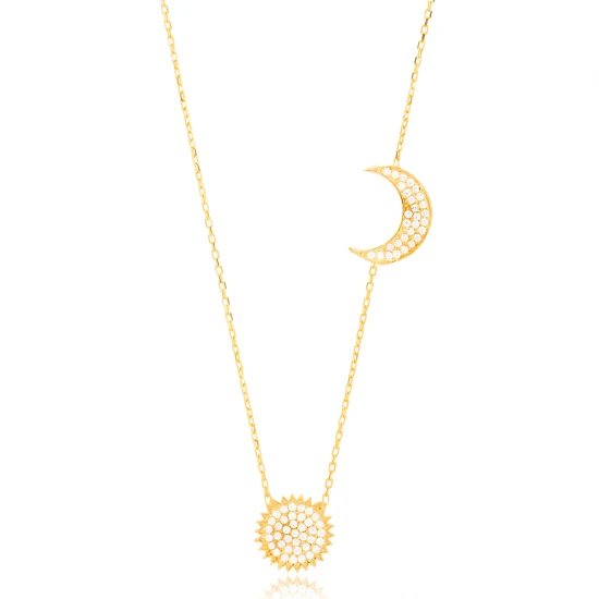 Sun And Crescent Moon 925 Sterling Silver Pendant