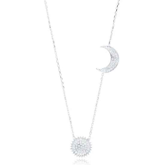 Sun And Crescent Moon 925 Sterling Silver Pendant