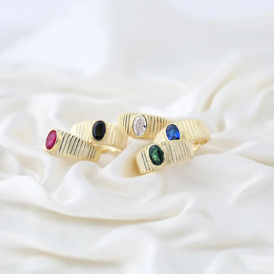 Little Finger Adjustable Oval Shape CZ 925 Silver Ring