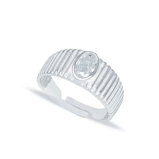 Little Finger Adjustable Oval Shape CZ 925 Silver Ring