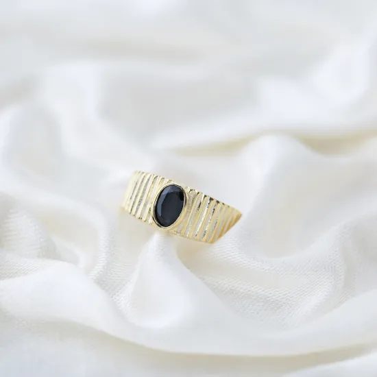 Little Finger Adjustable Oval Black CZ 925 Silver Ring