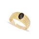 Little Finger Adjustable Oval Black CZ 925 Silver Ring