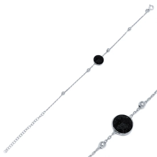 Glitter Onyx Thin 925 Sterling Silver Bracelet