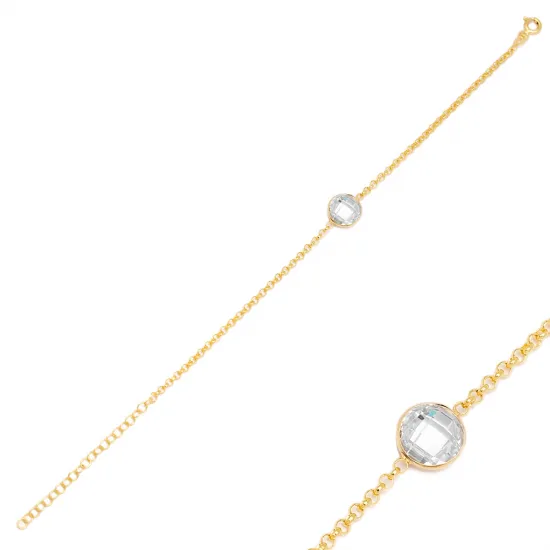 Clear Round Bezel Chain CZ 925 Sterling Silver Bracelet Clear Round Bezel Chain CZ 925 Sterling Silver Bracelet
