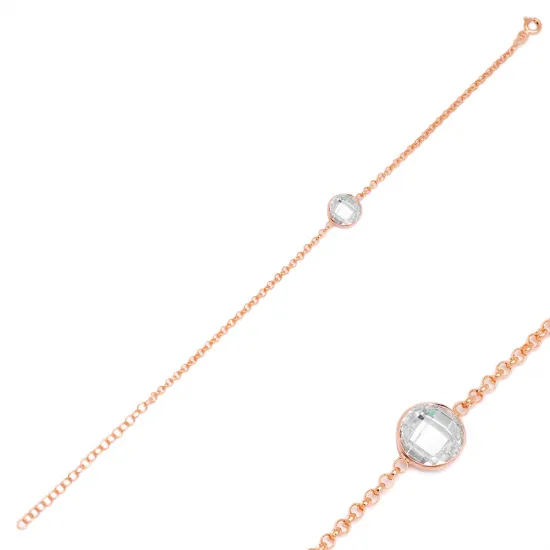 Clear Round Bezel Chain CZ 925 Sterling Silver Bracelet Clear Round Bezel Chain CZ 925 Sterling Silver Bracelet