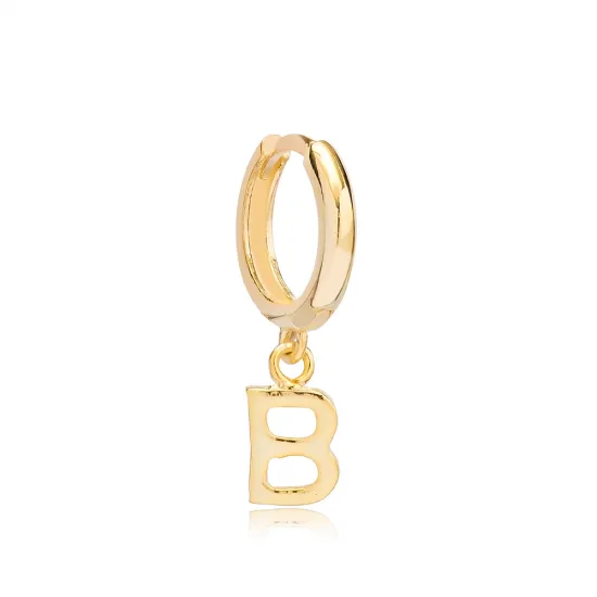Letter B 12mm 925 Sterling Silver Single Hoop Earring