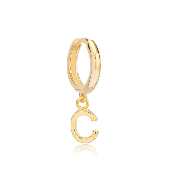 Letter C 12mm 925 Sterling Silver Single Hoop Earring