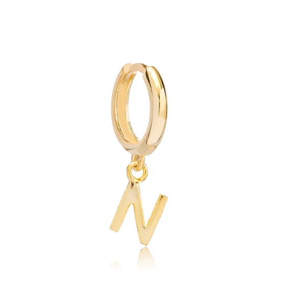 Initial Alphabet letter Y Charm  Ø12mm Hoop Dangle Single Earring Wholesale 925 Sterling Silver Jewelry