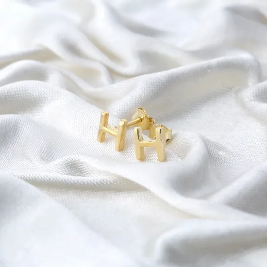 Minimalistic Initial Alphabet Letter H Silver Earrings Minimalistic Initial Alphabet Letter H Silver Earrings