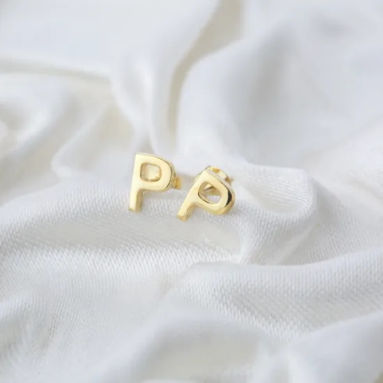 Minimalistic Initial Alphabet Letter P Silver Earrings Minimalistic Initial Alphabet Letter P Silver Earrings