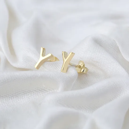 Minimalistic Initial Alphabet letter Y Stud Earring Wholesale 925 Sterling Silver Jewelry
