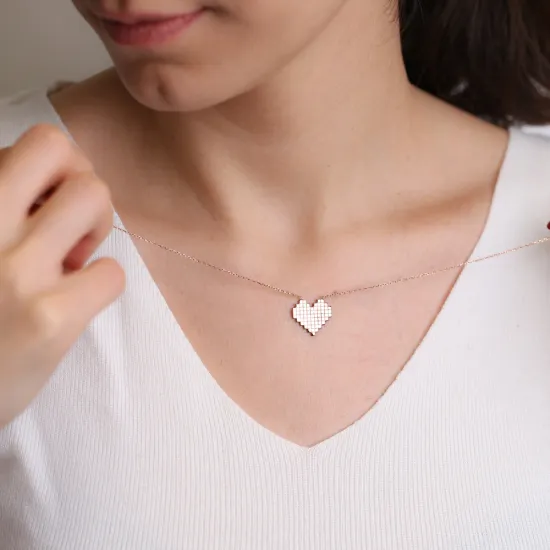 Pixel Heart Shape 925 Sterling Silver Pendant Pixel Heart Shape 925 Sterling Silver Pendant