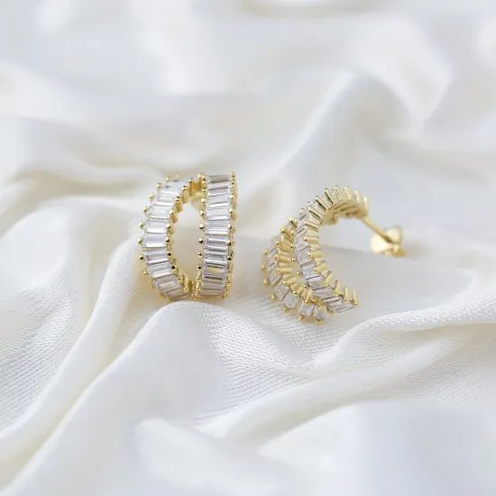 Baguette Design 925 Silver Stud Earrings Baguette Design 925 Silver Stud Earrings