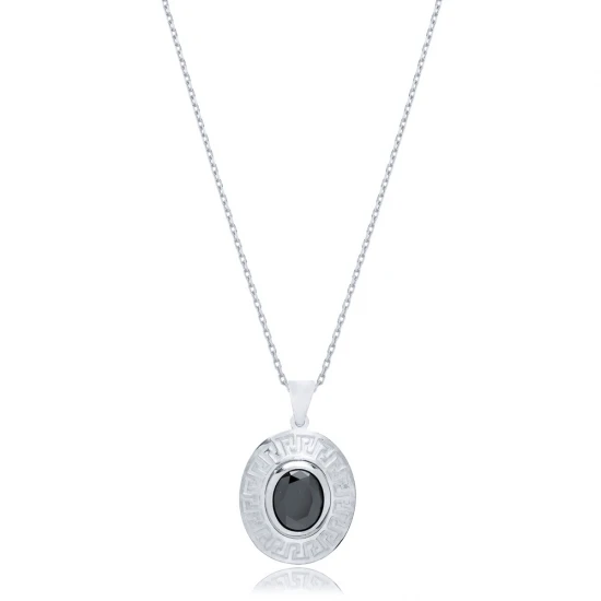 Geometric Ornament Oval Onyx Sterling Silver Pendant Geometric Ornament Oval Onyx Sterling Silver Pendant