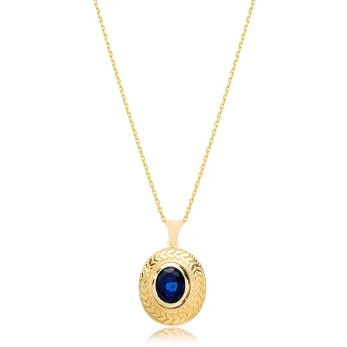 Leaf Ornament Deep Blue Sapphire 925 Silver Pendant