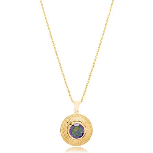 Vintage Round Shape Mystic Topaz 925 Silver Pendant
