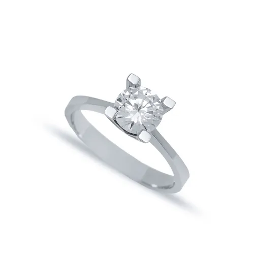 Solitaire Four Square Claw Engagement 925 Silver Ring