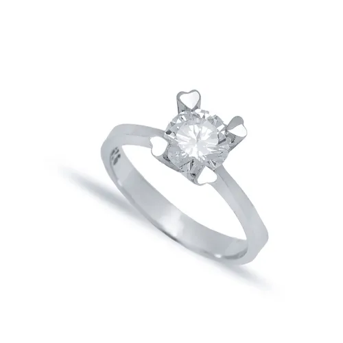Four Heart Claw Solitaire Engagement 925 Silver Ring