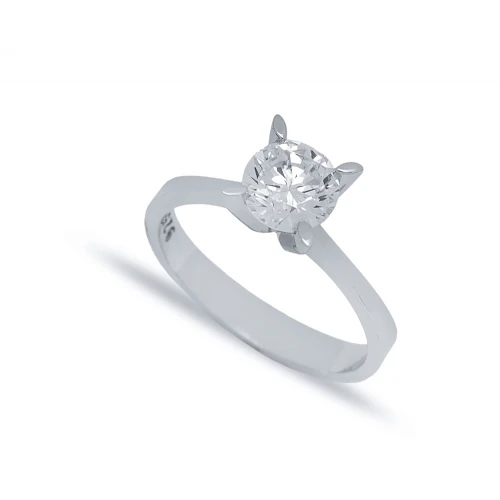 Four Oval Claw Solitaire Engagement 925 Silver Ring