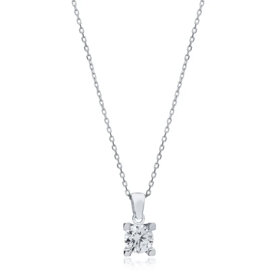 Solitaire Four Square Claw CZ Sterling Silver Pendant