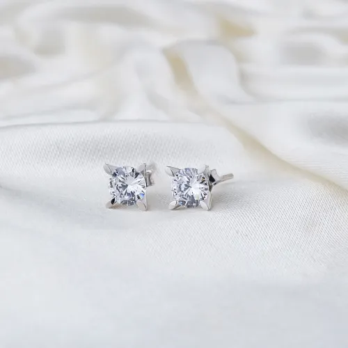 Four Oval Claw CZ 925 Sterling Silver Earrings