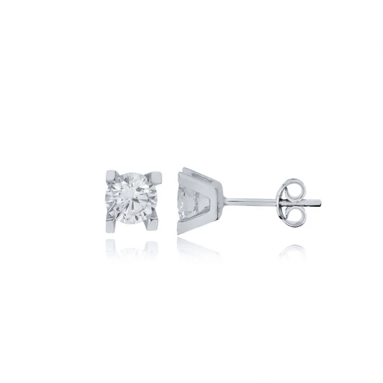 Solitaire Four Square Claw CZ Sterling Silver Earrings Solitaire Four Square Claw CZ Sterling Silver Earrings