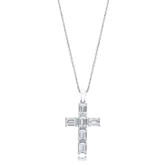 Cross Baguette 925 Sterling Silver Pendant