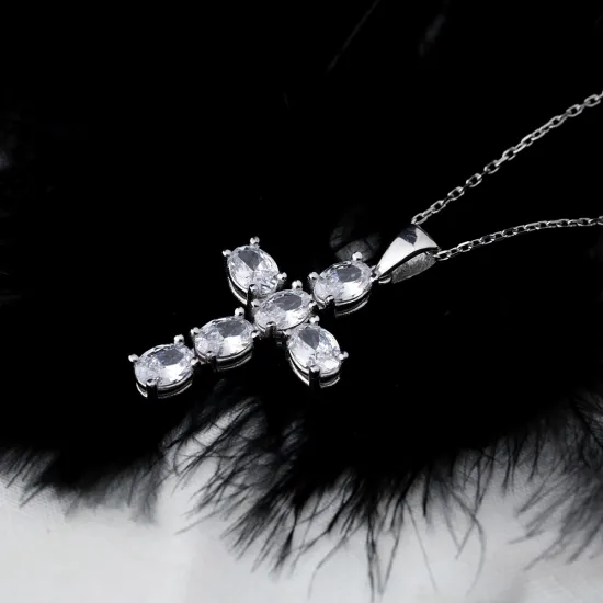 Cross Mini Oval Cut 925 Sterling Silver Pendant Cross Mini Oval Cut 925 Sterling Silver Pendant